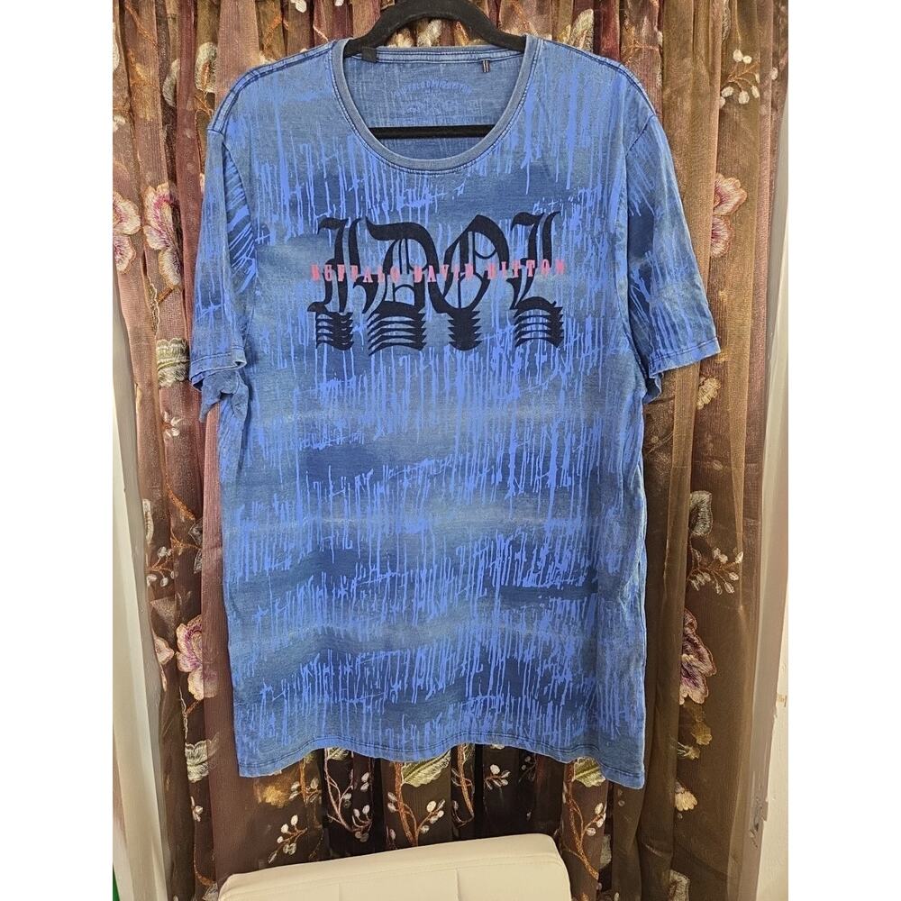 Buffalo David Bitton Men's Size XL Blue Dyed Ink Graphic Crew-Neck T-Shirt